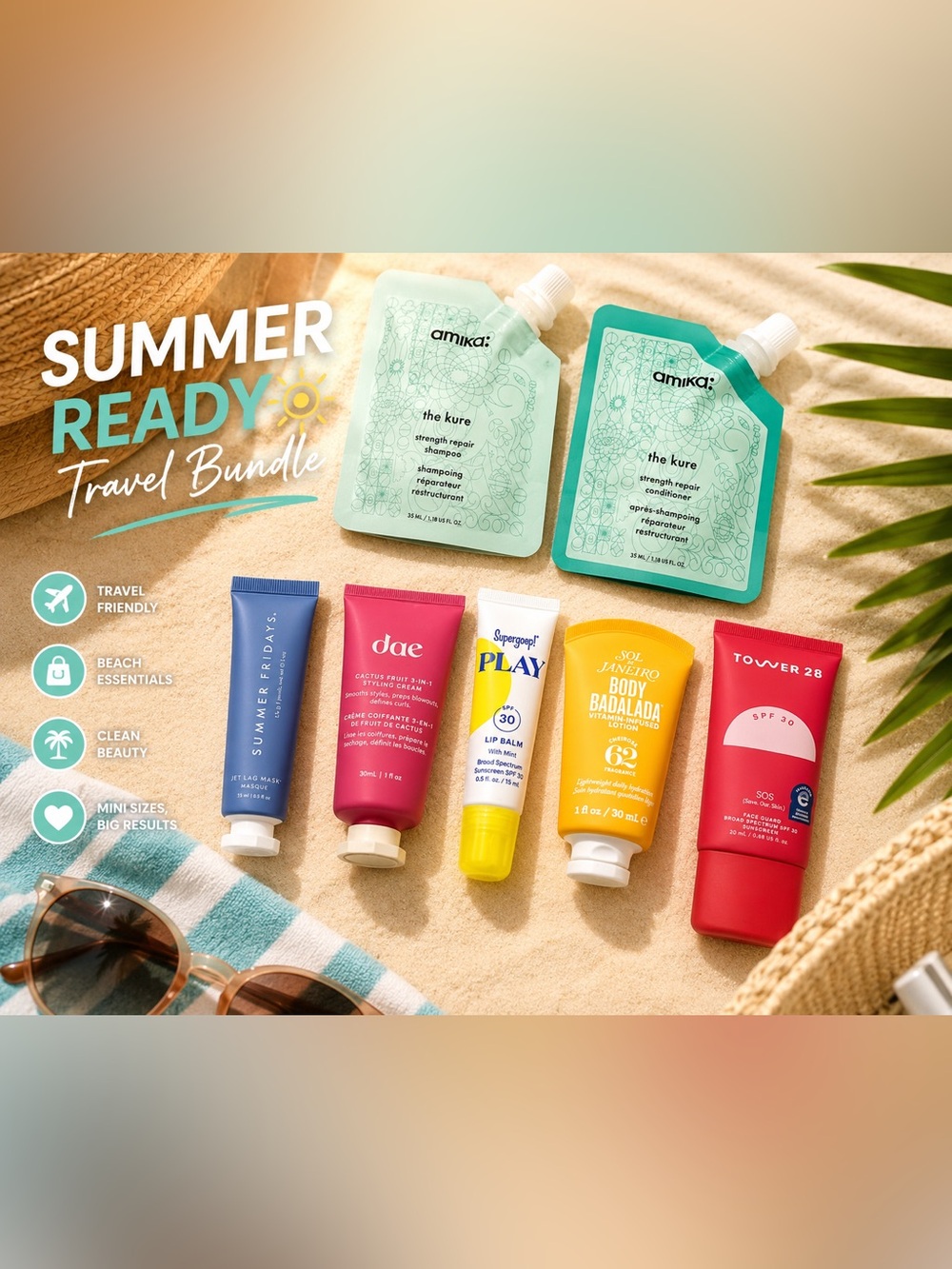Summer Travel Beauty Bundle | Amika, Supergoop!, Summer Fridays, Sol + More
